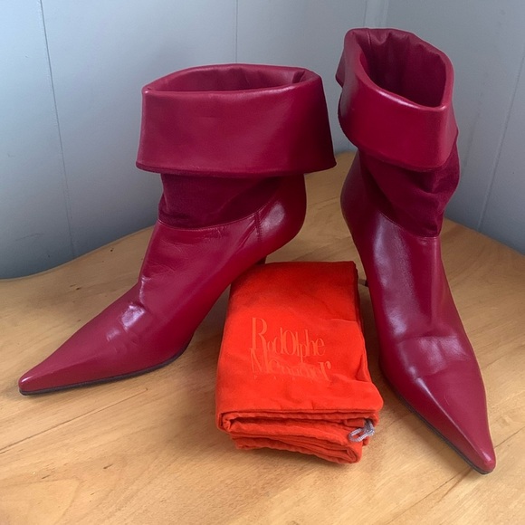 Rodolphe Menudier Red Leather High Heeled Stiletto Boots GUC Size 38 EU 7 US - Picture 1 of 15